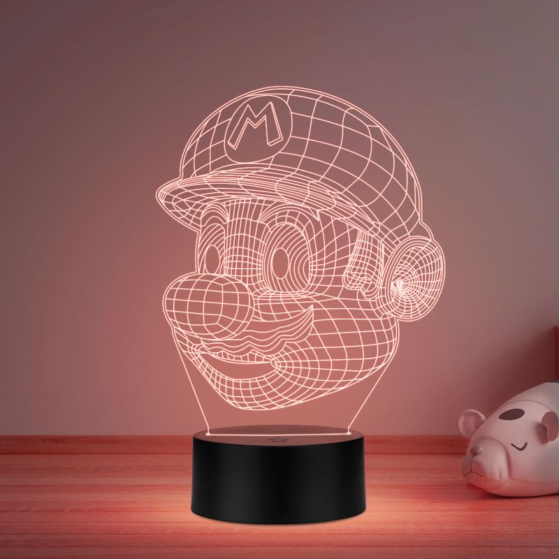 3D Illusion Mario Face CartoonLed Night Lamp 16 Color Changing Light with Remote Control Gift for Cartoon Lover Best Gift for Children Girls Boys